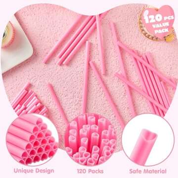 JOYIN 120 PCS Heart Shaped Pink Straws, Reusable Drinking Cute Straw for Cocktail Party, Birthday Party, Bridal Shower, Wedding Supplies