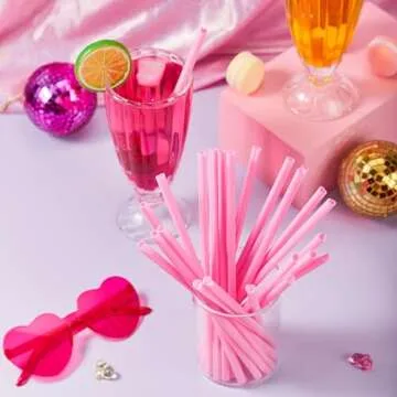 JOYIN 120 PCS Heart Shaped Pink Straws, Reusable Drinking Cute Straw for Cocktail Party, Birthday Party, Bridal Shower, Wedding Supplies