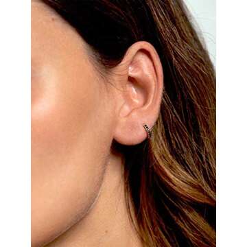 SWEETV 925 Sterling Silver Hoop Earrings for Women- Small Huggie Hoop Earrings Cubic Zirconia, Black
