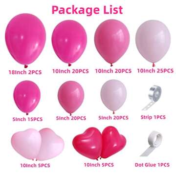 Pink Balloon Garland Arch Kit, 132PCS Hot Light Rose Magenta Balloons with Heart Shape for Princess ...
