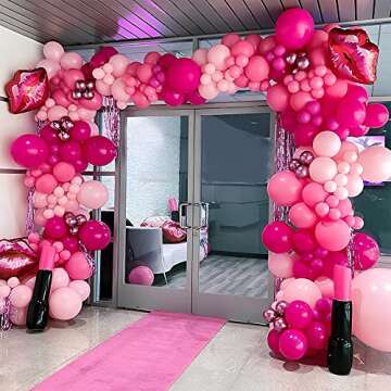 Pink Balloon Garland Arch Kit, 132PCS Hot Light Rose Magenta Balloons with Heart Shape for Princess Theme Birthday Girl's Party Supplies Bridal Shower Baby shower Engagement Bachelorette Wedding Decor