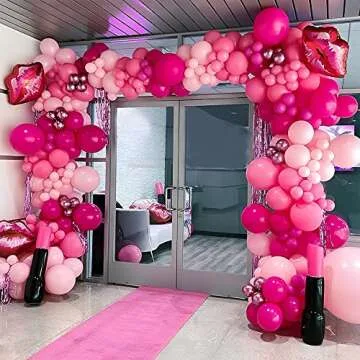 Pink Balloon Garland Arch Kit, 132PCS Hot Light Rose Magenta Balloons with Heart Shape for Princess Theme Birthday Girl's Party Supplies Bridal Shower Baby shower Engagement Bachelorette Wedding Decor