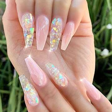 Iridescent Glitter Nail Art Sequins, Holographic 3D Irregular Ultra Thin Nail Art Glitter Flakes Des...
