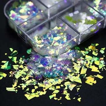 Iridescent Glitter Nail Art Sequins, Holographic 3D Irregular Ultra Thin Nail Art Glitter Flakes Design, Shiny Mermaid Nail Glitter Slices Resin Acrylic Supplies for Women Girls Manicure Decorations