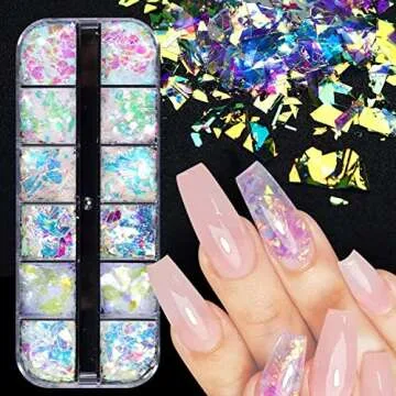 Iridescent Glitter Nail Art Sequins, Holographic 3D Irregular Ultra Thin Nail Art Glitter Flakes Design, Shiny Mermaid Nail Glitter Slices Resin Acrylic Supplies for Women Girls Manicure Decorations