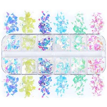 Iridescent Glitter Nail Art Sequins, Holographic 3D Irregular Ultra Thin Nail Art Glitter Flakes Design, Shiny Mermaid Nail Glitter Slices Resin Acrylic Supplies for Women Girls Manicure Decorations