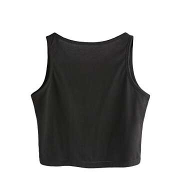 SweatyRocks Women's Summer Sleeveless Letter Print Casual Crop Tank Top Shirts Black S