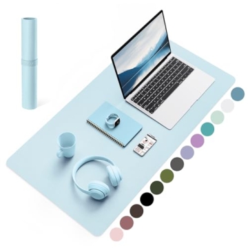 Elegant Non-Slip Leather Desk Mat - Sky Blue, 31.5" x 15.7" - Waterproof PVC for Office/Home Workspa...