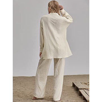 Floerns Women's 2-Piece Outfit Slit Hem Blouse Wide Leg Pants