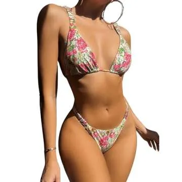 Stylish MakeMeChic Women's Boho Floral Bikini Set