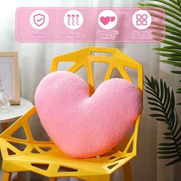Fumete Valentine's Day Cute Heart Plush Pillow 14 X 17 Inch Plush Cushion Soft Stuffed Heart Pillow Solid Decorative Cushions for Sofa Bedroom Gift Valentine Party Decor(Pink)