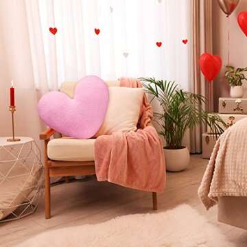Fumete Valentine's Day Cute Heart Plush Pillow 14 X 17 Inch Plush Cushion Soft Stuffed Heart Pillow Solid Decorative Cushions for Sofa Bedroom Gift Valentine Party Decor(Pink)