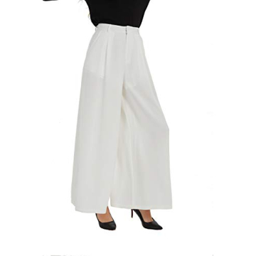 Tronjori Women High Waist Casual Wide Leg Long Palazzo Pants Trousers Regular Size(S,Ivory White)