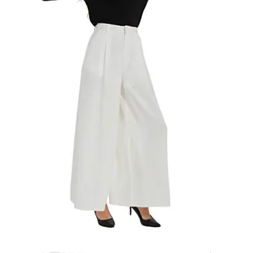 Tronjori Women High Waist Casual Wide Leg Long Palazzo Pants Trousers Regular Size(S,Ivory White)