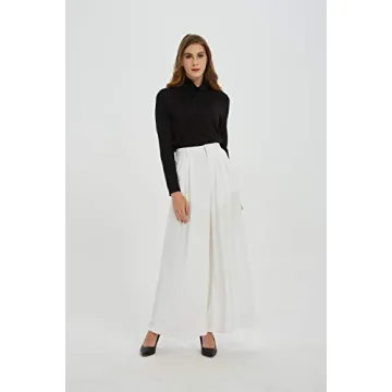 Tronjori Women High Waist Casual Wide Leg Long Palazzo Pants Trousers Regular Size(S,Ivory White)