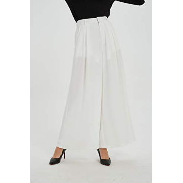 Tronjori Women High Waist Casual Wide Leg Long Palazzo Pants Trousers Regular Size(S,Ivory White)