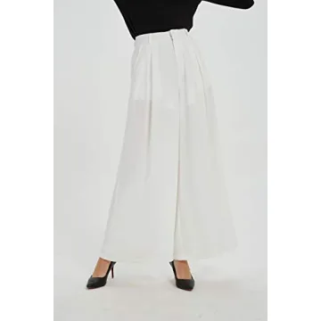 Tronjori Women High Waist Casual Wide Leg Long Palazzo Pants Trousers Regular Size(S,Ivory White)