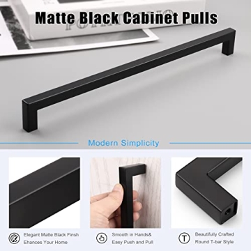 KNOBWELL Black Cabinet Pulls 12-3/5" Long 6 Pack