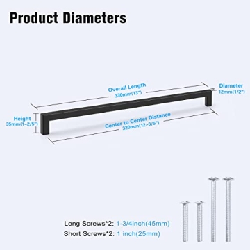 KNOBWELL Black Cabinet Pulls 12-3/5" Long 6 Pack