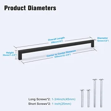 KNOBWELL Black Cabinet Pulls 12-3/5" Long 6 Pack