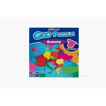 GeoToys GeoPuzzle, Europe Shaped Jigsaw Puzzles, 58 Pc Geography Puzzle, Geography Game & Map Puzzle, Jigsaw Puzzles for Kids Ages 6-9 Years Old