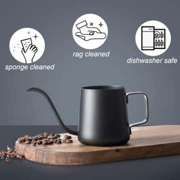 PARACITY Pour Over Kettle Gooseneck Spout Coffee Tea Pot 12OZ Hanging Ear Hand Blunt Long Narrow Drip Cup for Coffee Maker Carafe, Camping Coffee Pot for Travel Coffee Maker Outdoor