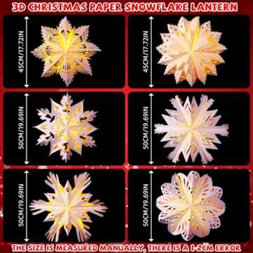 Baquler 6 Set 19.69 in 3D Christmas Paper Snowflake Lantern with 8 Mode LED String Light with Remote...