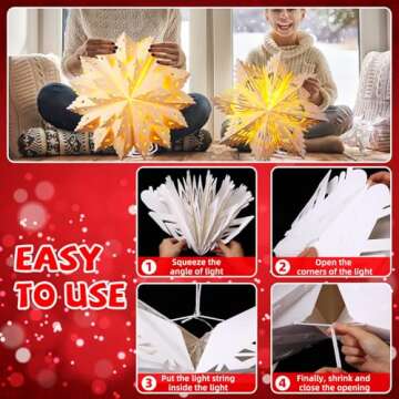 Baquler 6 Set 19.69 in 3D Christmas Paper Snowflake Lantern with 8 Mode LED String Light with Remote Out Hollow Paper Snowflake Lantern Xmas Hanging Pendant Lampshade Frozen Party Hanging Decor