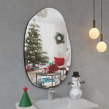 Manocorro Irregular Wall Mirror, Asymmetrical Mirro, Large Wall Mounted Black Framed Bathroom Mirror...