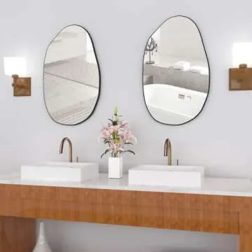Manocorro Irregular Wall Mirror, Asymmetrical Mirro, Large Wall Mounted Black Framed Bathroom Mirror, Unique Vanity Mirror, Irregular Dressing Mirror for Bedroom Living Room Entryway, 33.5'' x 20.5''