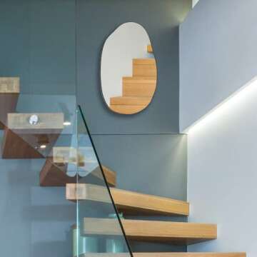 Manocorro Irregular Wall Mirror, Asymmetrical Mirro, Large Wall Mounted Black Framed Bathroom Mirror, Unique Vanity Mirror, Irregular Dressing Mirror for Bedroom Living Room Entryway, 33.5'' x 20.5''