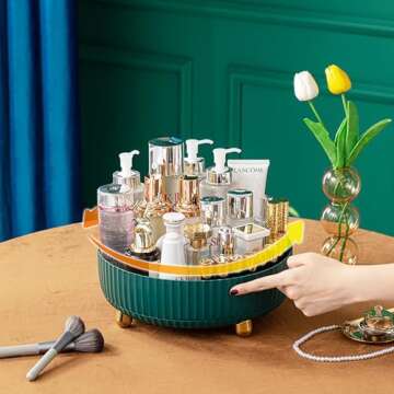 Anyoifax Makeup Perfume Organizer Tray 360 Degree Rotating Lazy Susan Skincare Lotion Organizer Spinning Cosmetics Storage for Dresser, Vanity, Bathroom Countertop, Small Teal Green