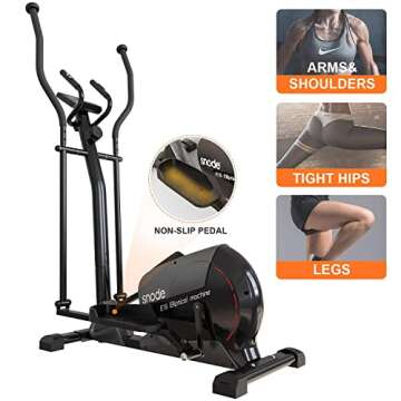 snode Magnetic Elliptical Trainer Exercise Machine with Bluetooth App Tracking Option Heavy Duty Cross Crank Driven and Programmable Monitor for Home Fitness Cardio Training Workout (E16)