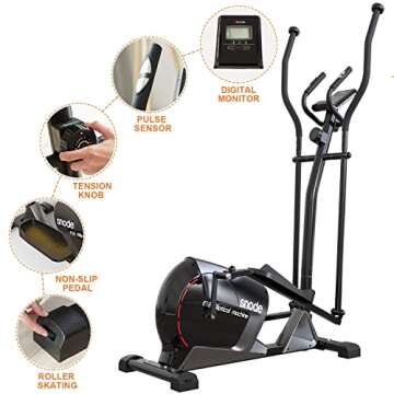 snode Magnetic Elliptical Trainer Exercise Machine with Bluetooth App Tracking Option Heavy Duty Cross Crank Driven and Programmable Monitor for Home Fitness Cardio Training Workout (E16)