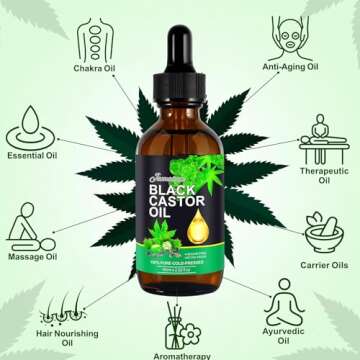 yzohu Black Castor Oil, Castor Oil Organic Cold Pressed Unrefined, Castor Oil for Body Eyelashes and Eyebrows, Black Castor Oil for Hair Growth, Organic Castor Oil Glass Bottle (120ml)