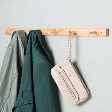 iDesign Wood Wall Mount Coat Rack with 6 Pegs for Mudroom, Entryway, Kitchen, Closet and More, 32.3"...