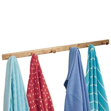 iDesign Wood Wall Mount Coat Rack with 6 Pegs for Mudroom, Entryway, Kitchen, Closet and More, 32.3" x 2.8" x 1.5", Natural Wood