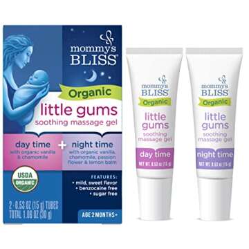 Mommy's Bliss Organic Little Gums Soothing Massage Gel Day and Night Combo, Great for Teething Babies, Age 2 Months+, Sugar Free, Mild & Sweet Flavor, 2 - 0.53 Oz Tubes (Pack of 1)