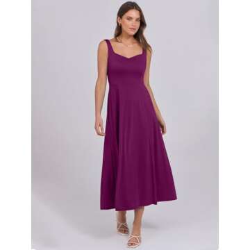 ANRABESS Women Summer Casual Midi Dress Sleeveless A Line Smocked Back Sundress 2025 Simple Vacation Dresses with Pockets X-Large Purple