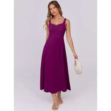 ANRABESS Women Summer Casual Midi Dress Sleeveless A Line Smocked Back Sundress 2025 Simple Vacation Dresses with Pockets X-Large Purple