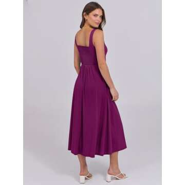 ANRABESS Women Summer Casual Midi Dress Sleeveless A Line Smocked Back Sundress 2025 Simple Vacation Dresses with Pockets X-Large Purple