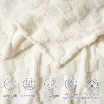 David's Home Fleece Blanket King Size, Lightweight Soft Checkered Jacquard Flannel Throw for Fall Wi...
