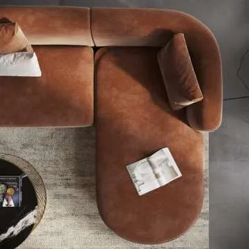 Acanva Luxury Modern Tight Curved Back Velvet Sofa, Minimalist Style Comfy Couch for Living Room Apartment, L-Shape Right Chaise, Tangerine