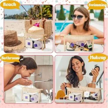Belanttega Boho Patch Cosmetic Bag - Summer Beach Swimming Pool Toiletry Bag Beige Clear Waterproof Travel Makeup Bag PVC Zipper Clutch Daily Use Purse Summer Beach Gifts for Women Girls