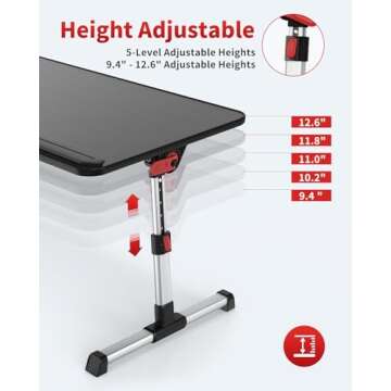 Laptop Desk Table, SAIJI Adjustable Laptop Stand, Portable Lap Desks with Foldable Legs, Notebook Standing Breakfast Tray Reading Desk for Sofa Couch Bed Floor (Black,Medium Size)