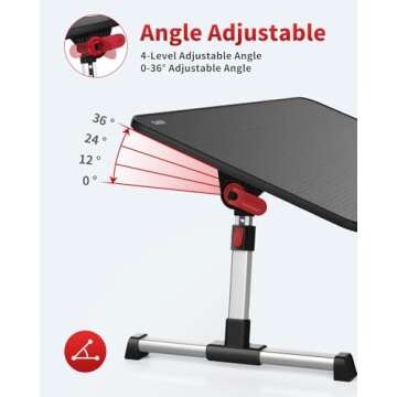 Laptop Desk Table, SAIJI Adjustable Laptop Stand, Portable Lap Desks with Foldable Legs, Notebook Standing Breakfast Tray Reading Desk for Sofa Couch Bed Floor (Black,Medium Size)