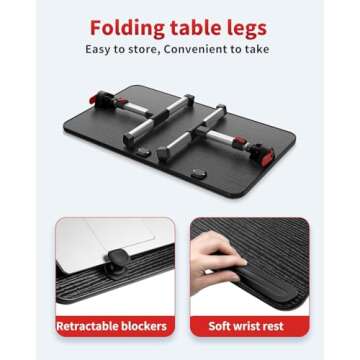 Laptop Desk Table, SAIJI Adjustable Laptop Stand, Portable Lap Desks with Foldable Legs, Notebook Standing Breakfast Tray Reading Desk for Sofa Couch Bed Floor (Black,Medium Size)