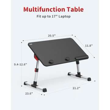 Laptop Desk Table, SAIJI Adjustable Laptop Stand, Portable Lap Desks with Foldable Legs, Notebook Standing Breakfast Tray Reading Desk for Sofa Couch Bed Floor (Black,Medium Size)