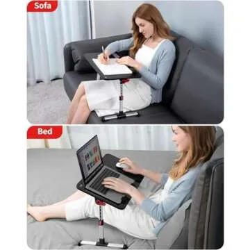 Laptop Desk Table, SAIJI Adjustable Laptop Stand, Portable Lap Desks with Foldable Legs, Notebook Standing Breakfast Tray Reading Desk for Sofa Couch Bed Floor (Black,Medium Size)