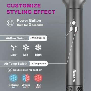 4 in 1 Air Styler with Ionic Blow Dryer Brush, Fast Drying and Auto Wrap Curling Wand, 110,000RPM Motor for Volumizing, Straightening and Styling Hair